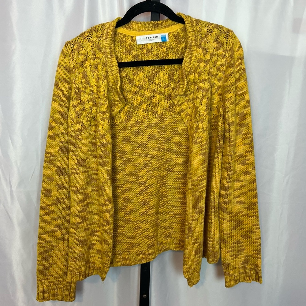 Sparrow Golden Yellow Open Front Cardigan Sweater, size Small